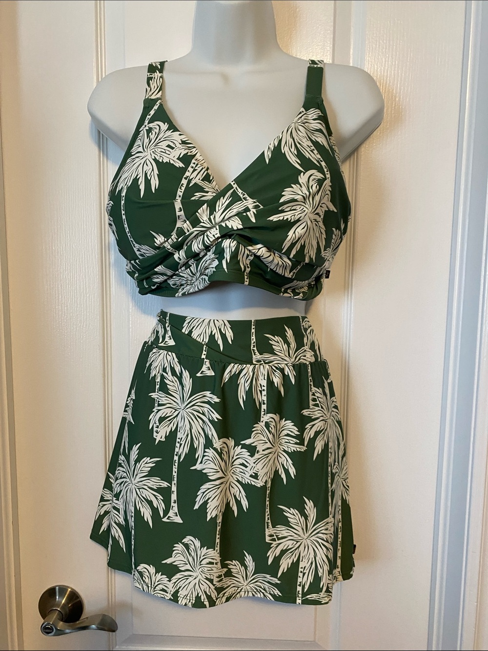 La Vie En Rose Green & White Palm Print Bikini Set